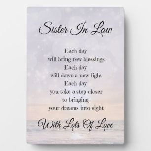 Plaque Photo Soeur en droit Amour et encouragement cadeau
