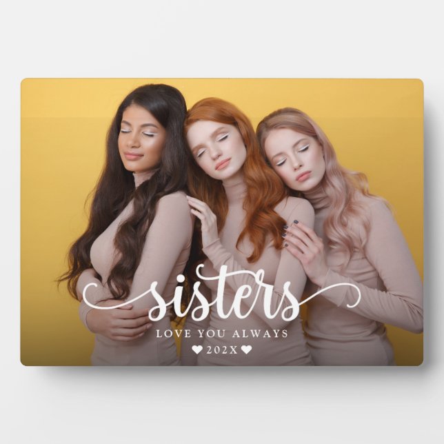 Plaque Photo Soeurs Script Coeur moderne (Devant)