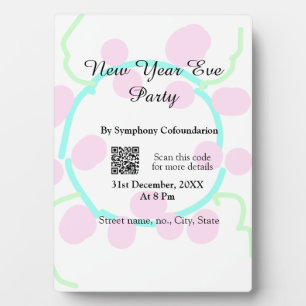 Plaque Photo soirée nouvel an scan QR RSVP nom rose bleu