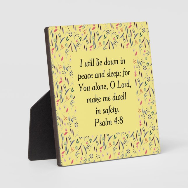 Plaque Photo SOMMEIL Jaune FLORAL EN SÉCURITÉ Chambre Chrétienn (Recto)