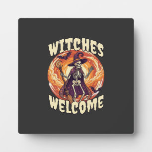 Plaque Photo Sorcières Bienvenue Halloween Squelette Sorcière B