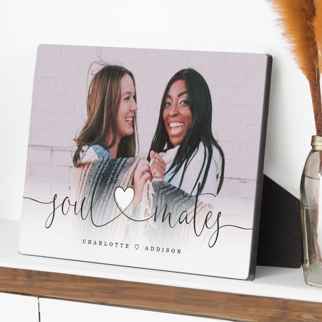 Plaque Photo Soulmates Heart Script Best Friends Photo Gift (Soulmates Heart Script Best Friends Photo Gift Plaque)