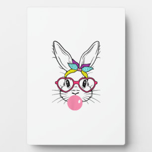 Plaque Photo Sourire de lapin Bulle de chewing-gum Lunettes Ban