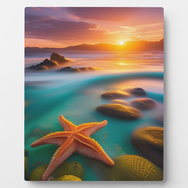 Plaque Photo Starfish sur la plage à Dawn (Devant)