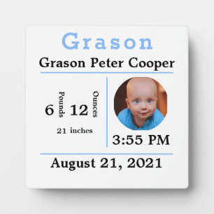 Plaque Photo Statistiques de naissance de bébé garçon Photo Pro