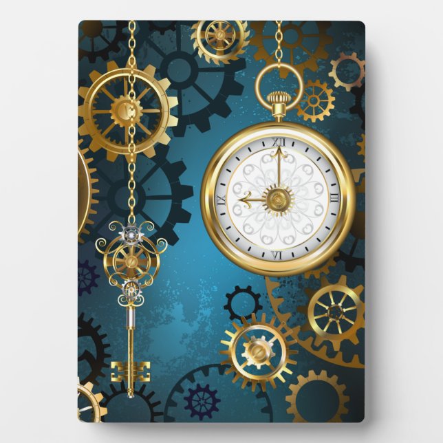 Plaque Photo Steampunk Arrière - plan turquoise avec Gears (Devant)