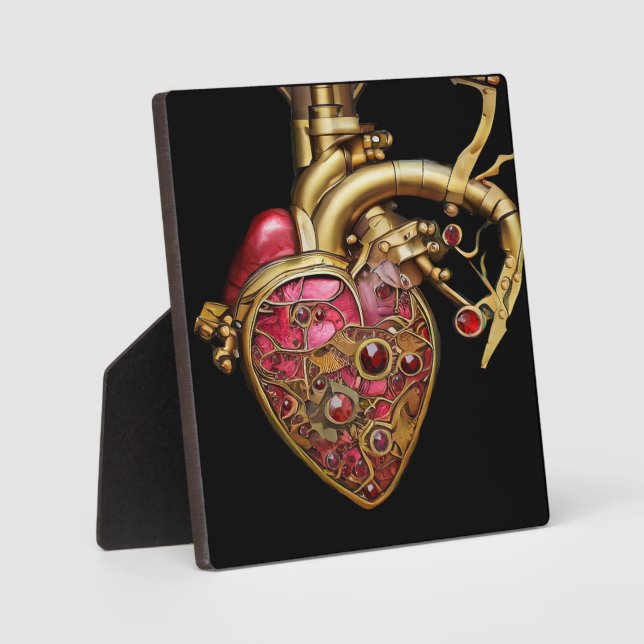 Plaque Photo Steampunk Coeur Anatomique rubis et engrenages (Recto)