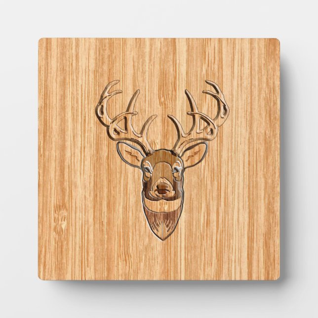 Plaque Photo Stylo Buck Buck Buck Antlers Grain en bois clair (Devant)