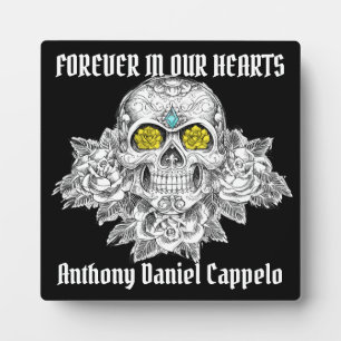 Plaque Photo Sugar Skull and Roses Memorial