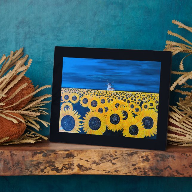 Plaque Photo Sunflower Field Painting by Alfred Fox (Côté)