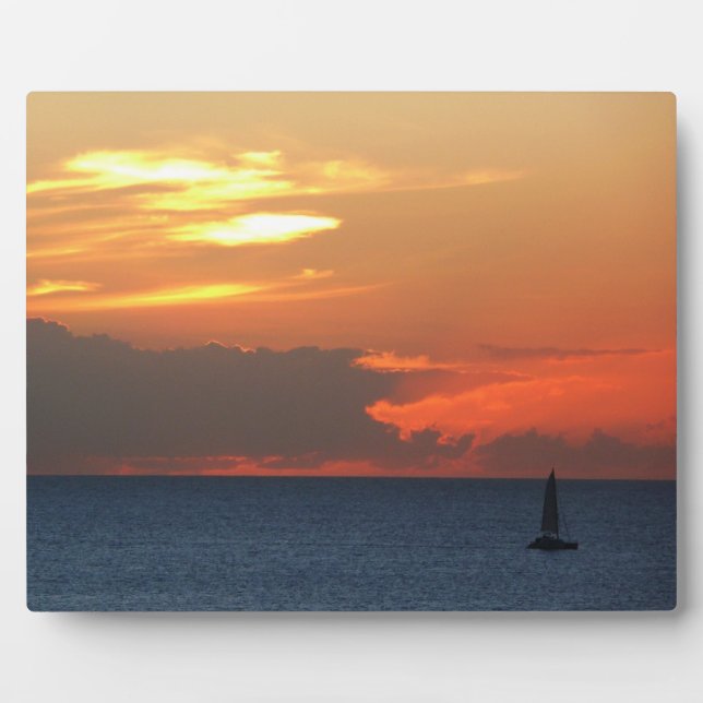Plaque Photo Sunset Clouds and Sailboat Seascape (Devant)