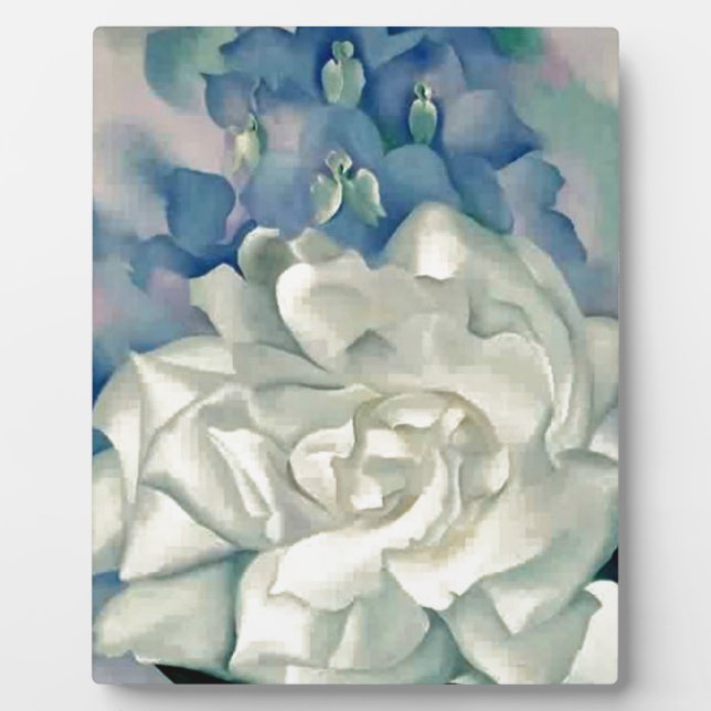 Plaque Photo Superbe Georgia O'Keefe Rose blanche et larkspur (Devant)