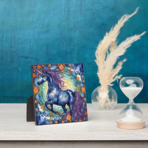 Plaque Photo Superbe licorne Bleue
