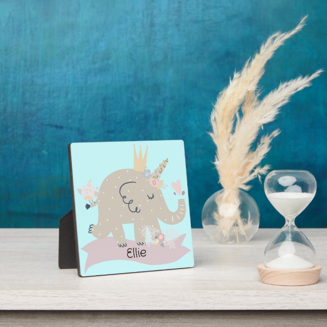 Plaque Photo Sweet Baby Elephant Unicorn Nom personnalisé (Insitu)