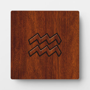 Plaque Photo Symbole Aquarius Zodiac Style acajou