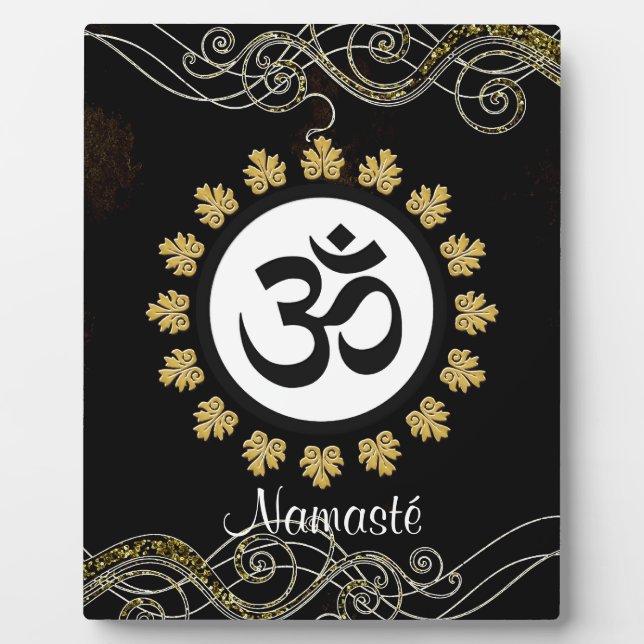 Plaque Photo Symbole Aum Méditation Mantra Noir et Or (Devant)