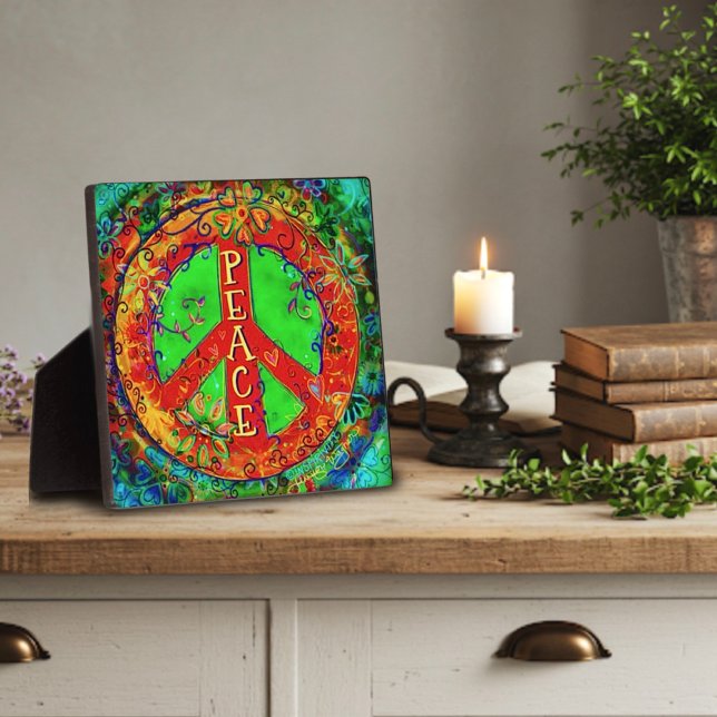Plaque Photo SYMBOLE DE LA PAIX Hippie Fun Floral Whimsical Eas (Créateur téléchargé)