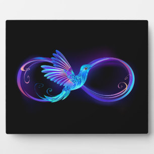 Plaque Photo Symbole de l'infini néon avec colibri lumineux