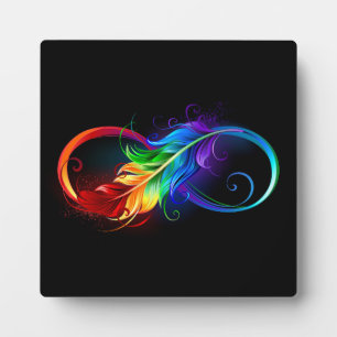 Plaque Photo Symbole d'infini avec plume arc-en-ciel