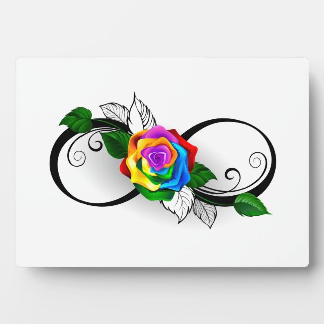 Plaque Photo Symbole d'infini avec Rose arc-en-ciel (Devant)