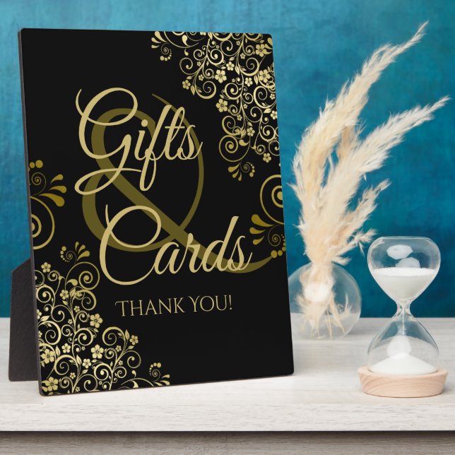 Plaque Photo Symbole Gold & Black Elegant Wedding Cadeaux & Car (Côté)