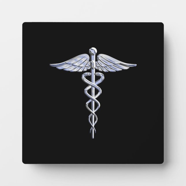 Plaque Photo Symbole Médicale de Caduceus en argent sur la déco (Devant)