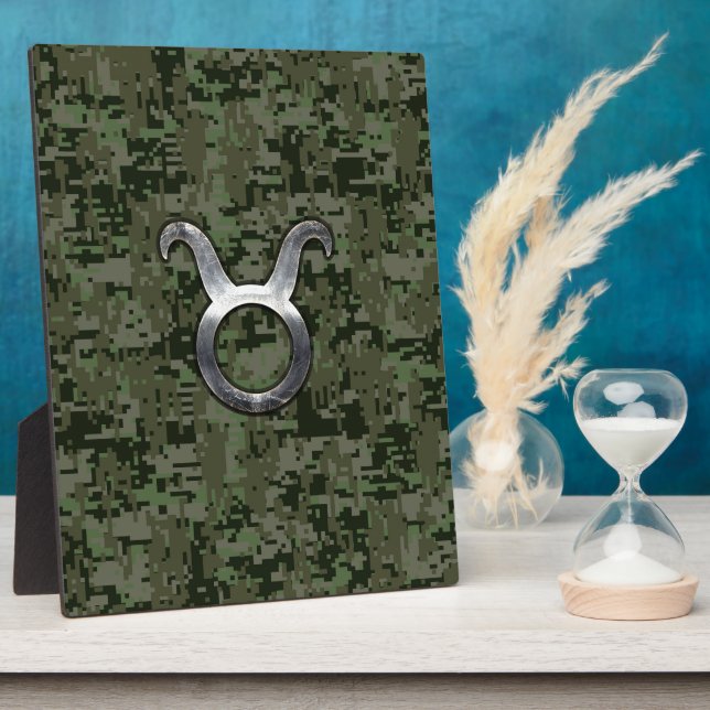 Plaque Photo Symbole Taurus Zodiac sur Camo numérique vert (Côté)
