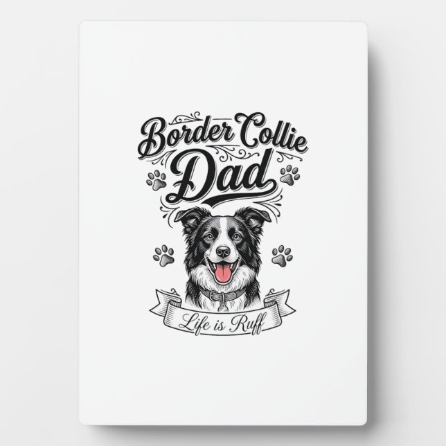 Plaque Photo T-shirt de conception de papa Border Collie vintag (Devant)