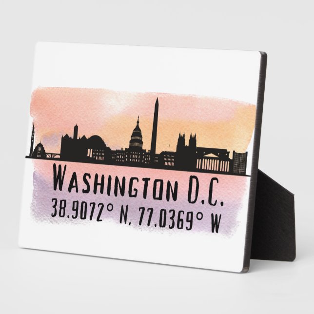Plaque Photo Table Latitude et Longitude Skyline de Washington  (Côté)
