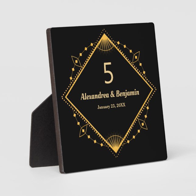 Plaque Photo Tableau Top Numéro Mariage Gold Noir Personnaliser (Recto)