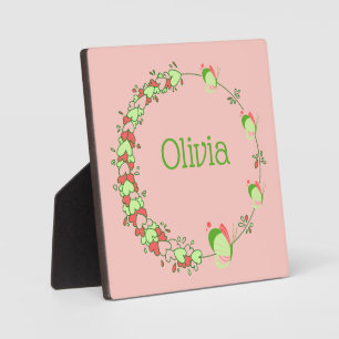 Plaque Photo Tablette rose et vert Coeurs et papillon Wreath