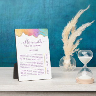 Plaque Photo Tarif Aquarelle Arc-En-Ciel Et Or