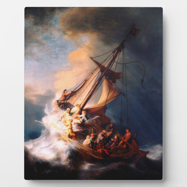 Plaque Photo Tempête Sur La Mer De Galilée Peinture Rembrandt (Devant)