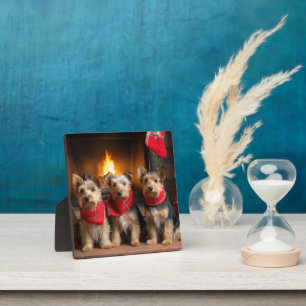 Plaque Photo Terrier Australien au coin du feu de Noël