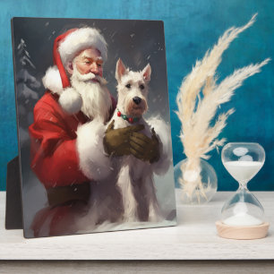 Plaque Photo Terrier Fox Wire Père Noël Noël Festif