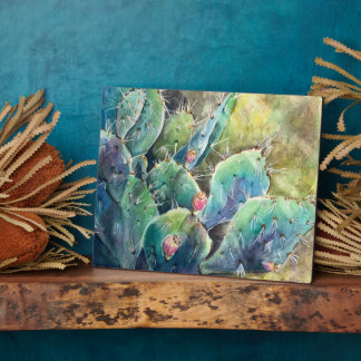 Plaque Photo Texas Prickly Cactus - Aquarelle