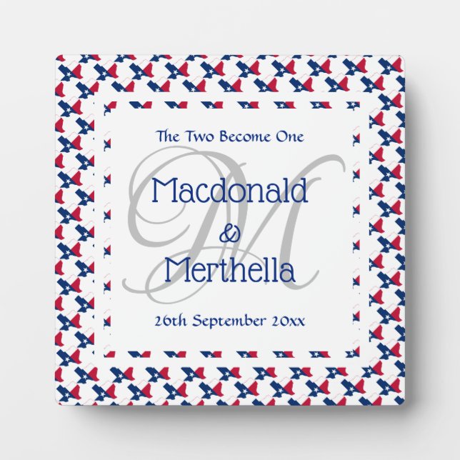 Plaque Photo TEXAS USA Mariage Keepsaké cadeau Monogramme perso (Devant)