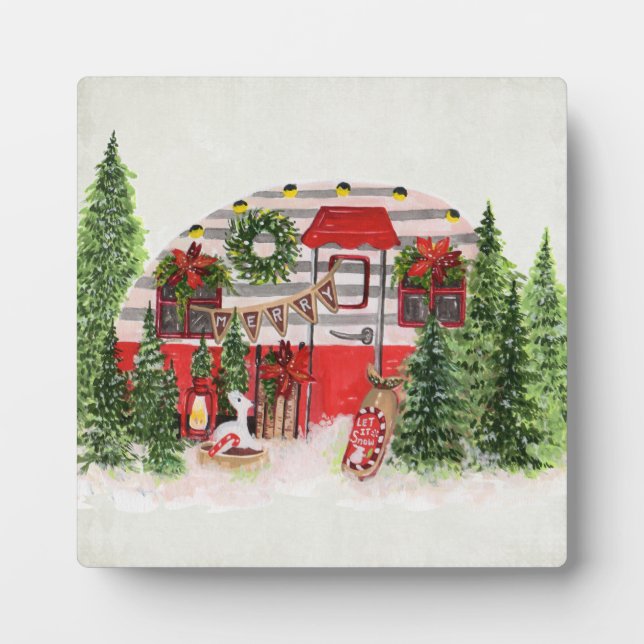 Plaque Photo Thème extérieur du camping de Noël Trailer (Devant)