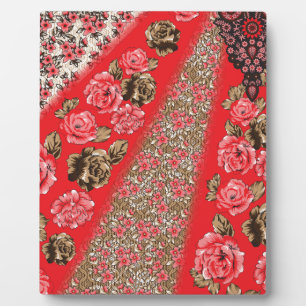 Plaque Photo Tissu rouge éclatant avec floral complexe et