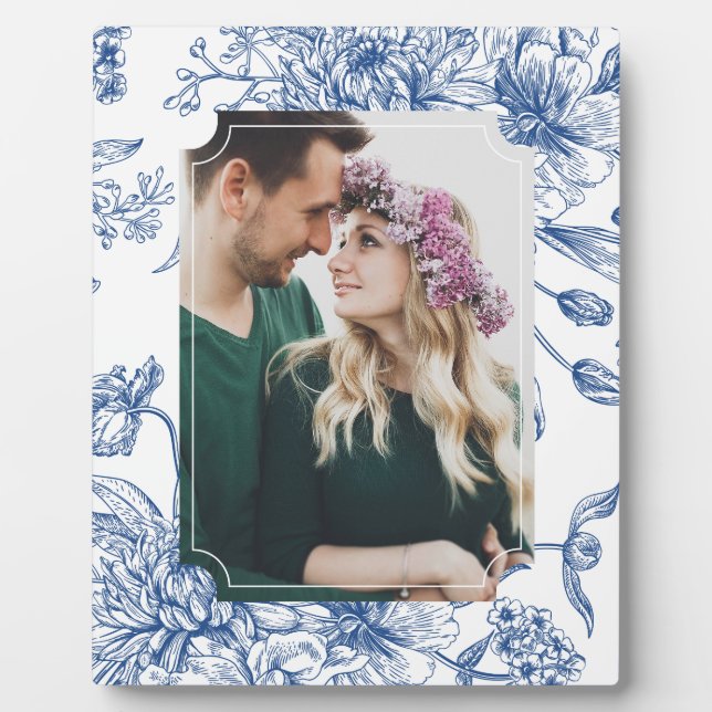 Plaque Photo Toile Bleue Fleurs Photo Cadre (Devant)