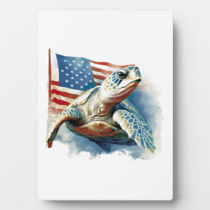 Plaque Photo Tortue de mer Drapeau Américain