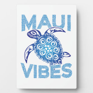 Plaque Photo Tortue de mer tribale bleue polynésienne Maui Vibe