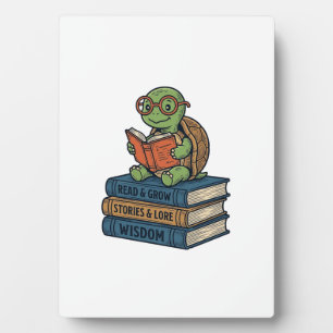 Plaque Photo Tortue mignonne lisant sur des livres Vintage Vect