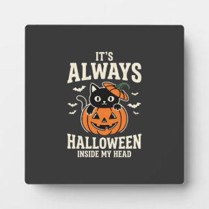 Plaque Photo Toujours Halloween Chat Noir Design de Citrouille