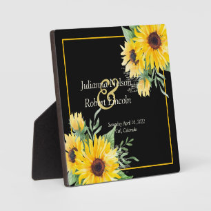 Plaque Photo Tournesols aquarelle sur mariage noir  