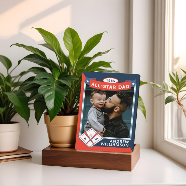 Plaque Photo Toutes les cartes de base-ball personnalisées Star (All Star Dad Custom Baseball Card Photo Keepsake Plaque)