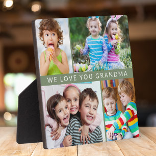 Plaque Photo Trendy We Love You Grandma 4 Photo Collage Green
