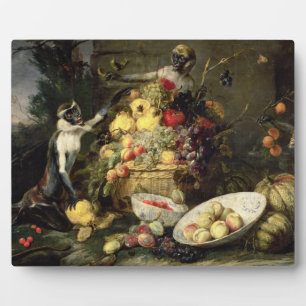 Plaque Photo Trois singes Volant des fruits (huile sur toile)