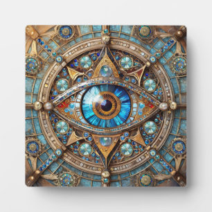 Plaque Photo Troisième Œil - Mandala Bleu Turquoise Or