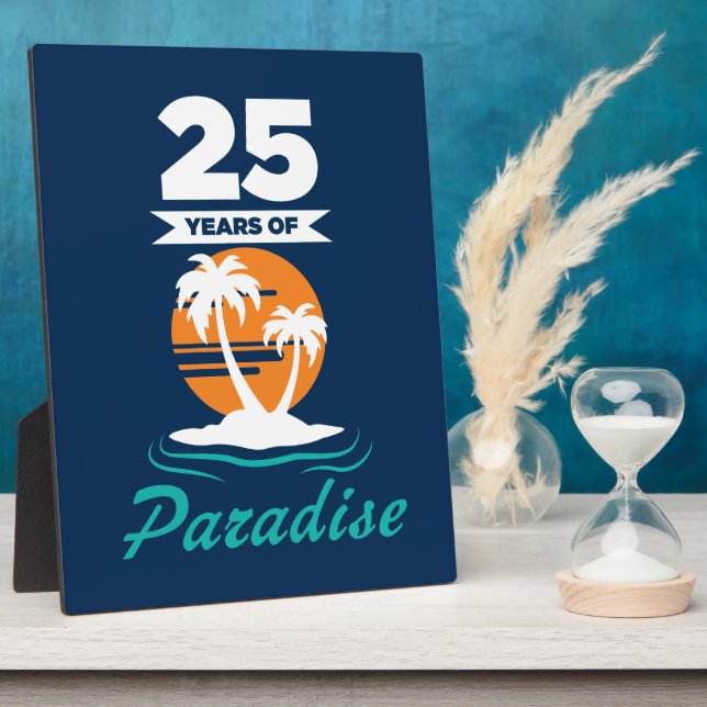 Plaque Photo Tropical Beach Silver 25e anniversaire Mariage (Côté)